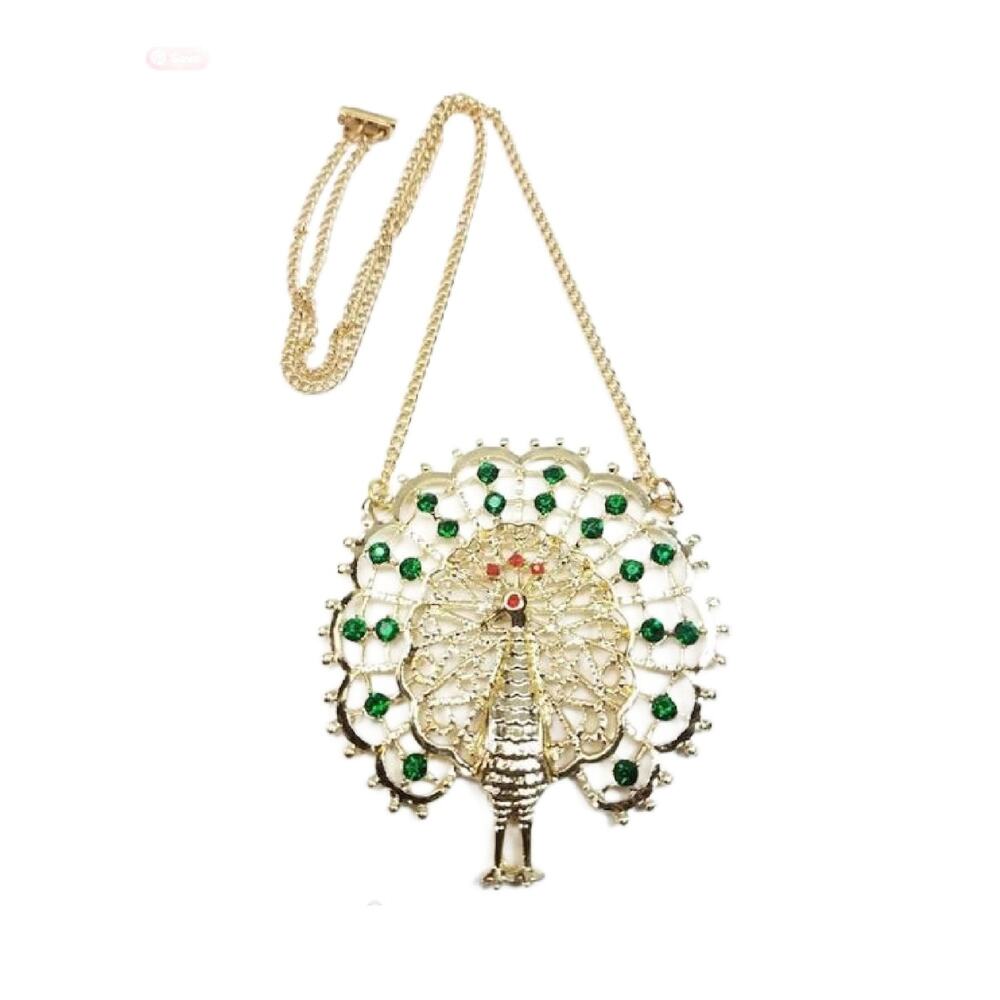 Vintage Open Work Crystal Peacock Necklace